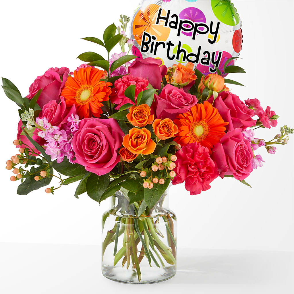 Fiesta Bouquet with Birthday Balloon – Moonlight Floral, Minneapolis MN