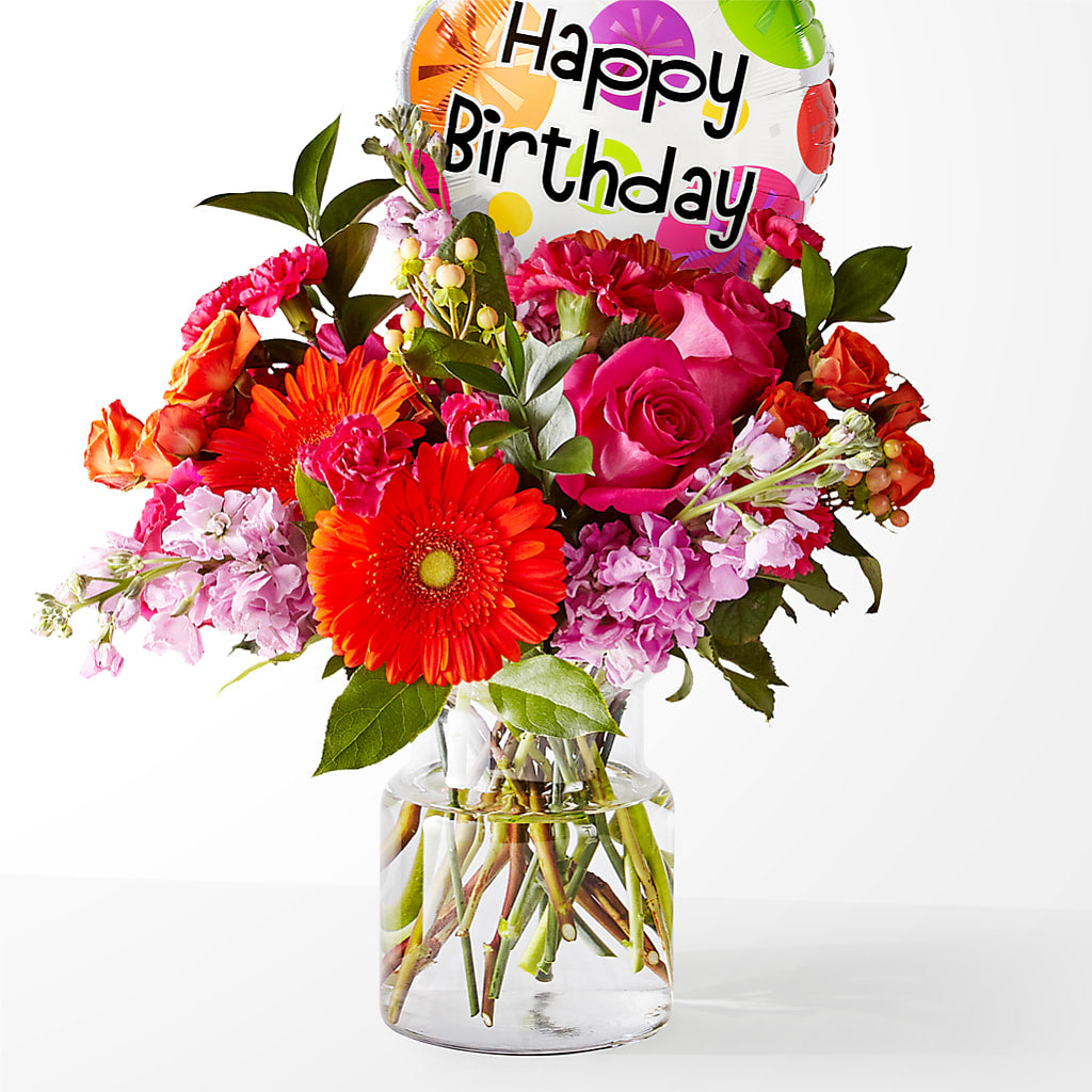 Fiesta Bouquet with Birthday Balloon – Moonlight Floral, Minneapolis MN