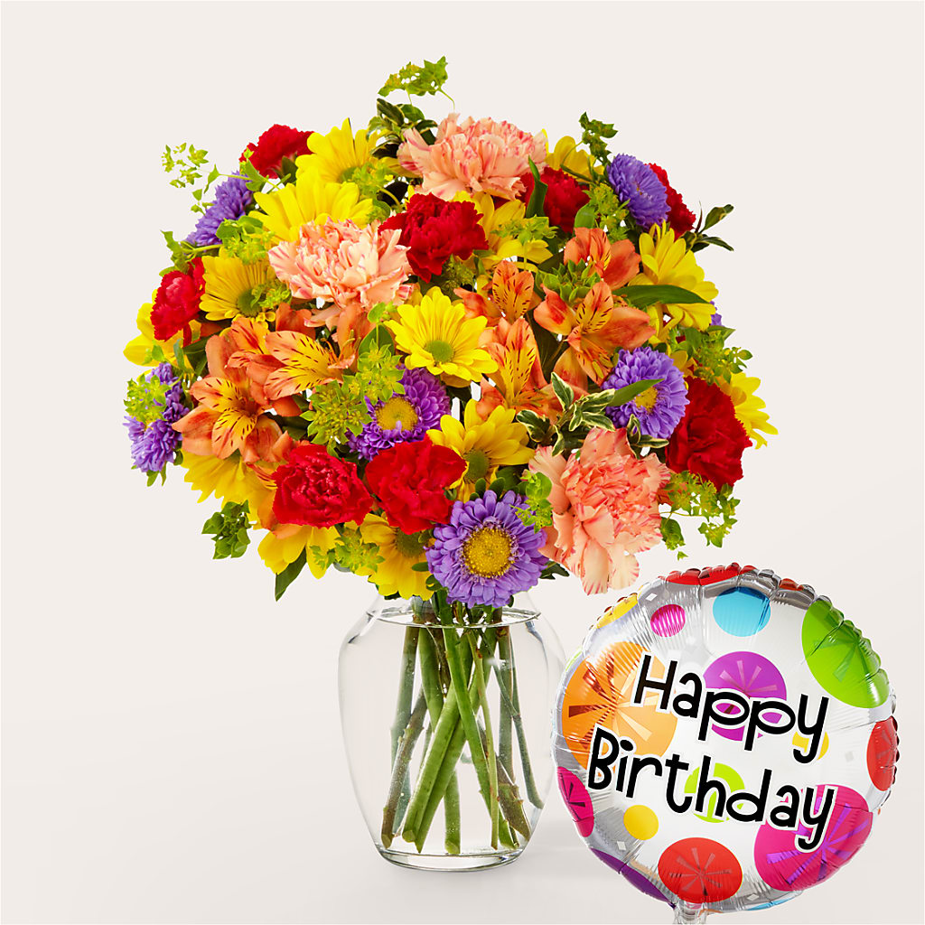 Kaleidoscope Bouquet with Birthday Balloon – Moonlight Floral, Minneapolis MN