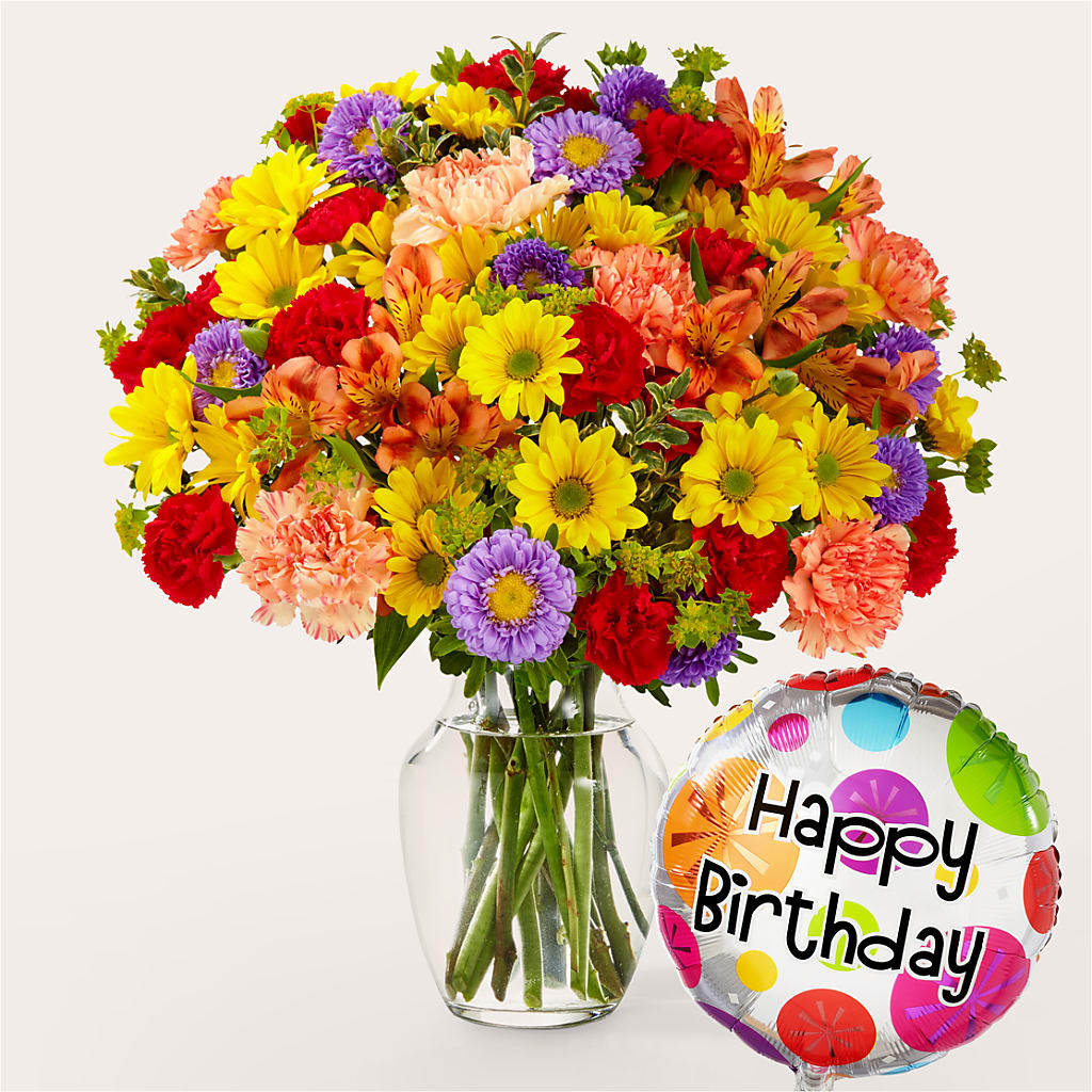 Kaleidoscope Bouquet with Birthday Balloon – Moonlight Floral, Minneapolis MN