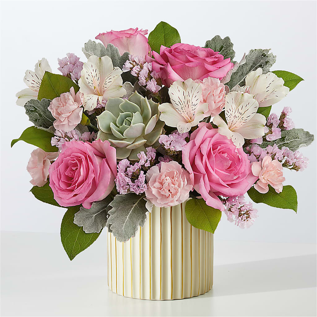 Dusty Rose Bouquet with Ivory Vase – Moonlight Floral, Minneapolis MN