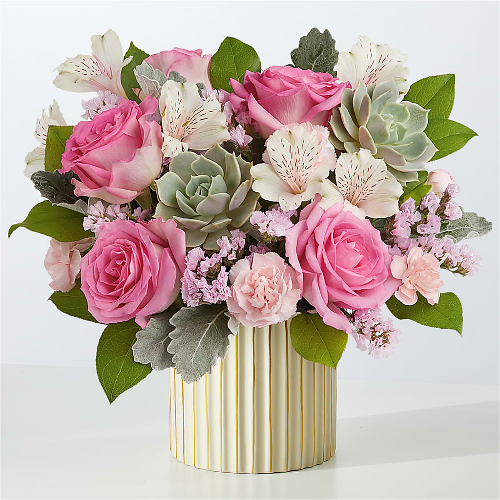 Dusty Rose Bouquet with Ivory Vase – Moonlight Floral, Minneapolis MN