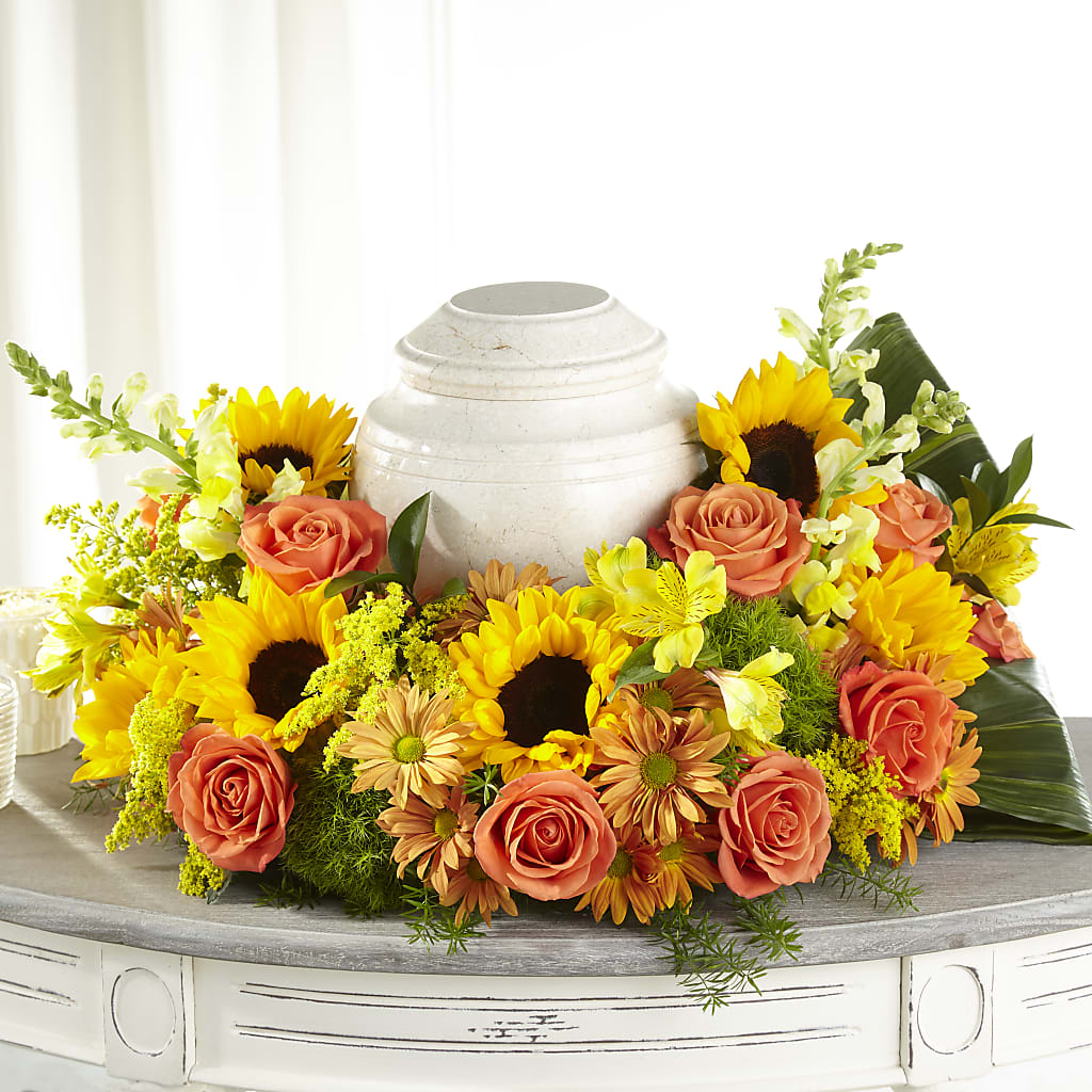 Faithful Sunflower Cremation Adornment – Moonlight Floral, Minneapolis MN