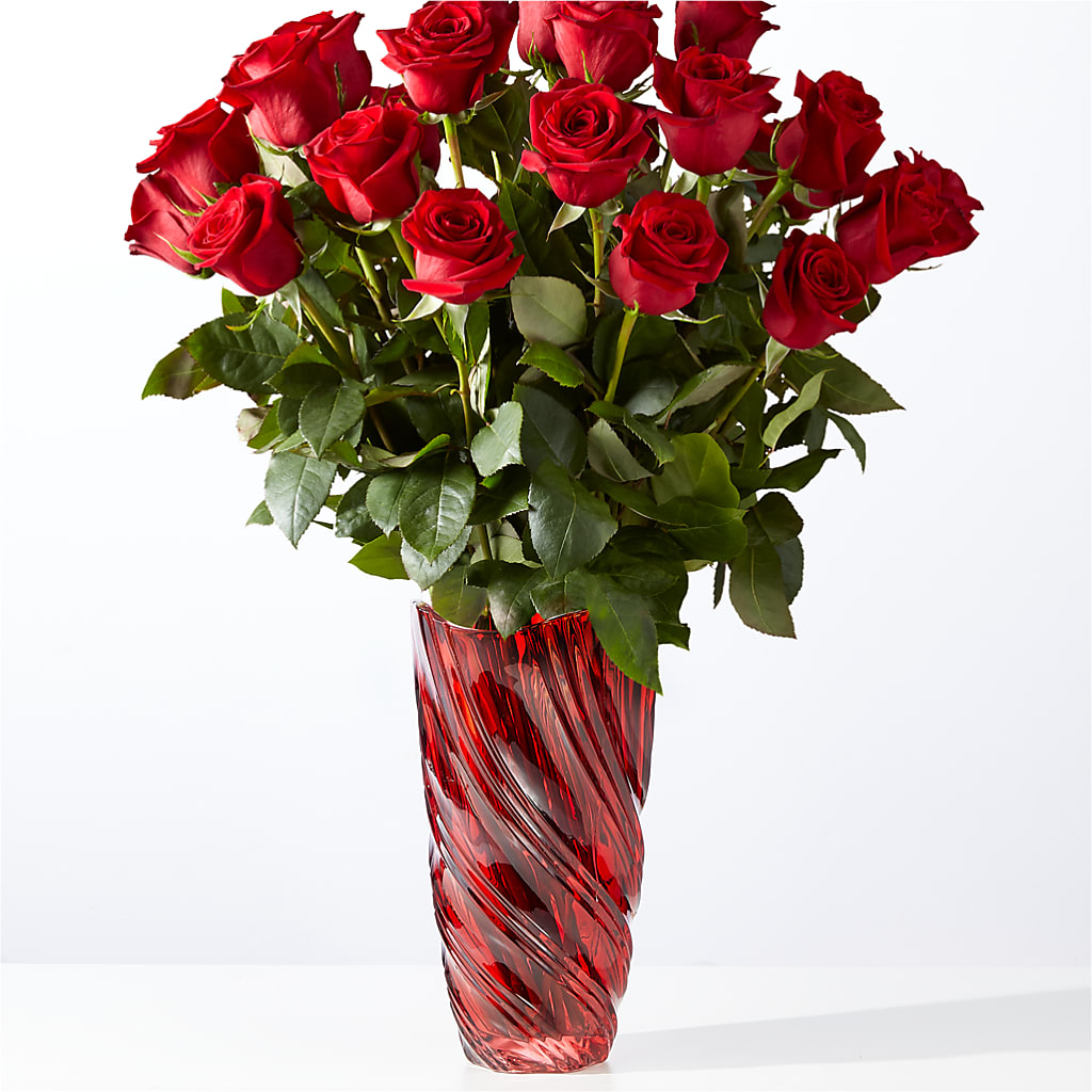 Classic Love Red Rose Bouquet with Luxe Swirl Vase – Moonlight Floral, Minneapolis MN