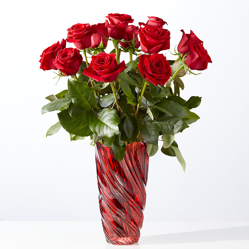 Classic Love Red Rose Bouquet with Luxe Swirl Vase – Moonlight Floral, Minneapolis MN