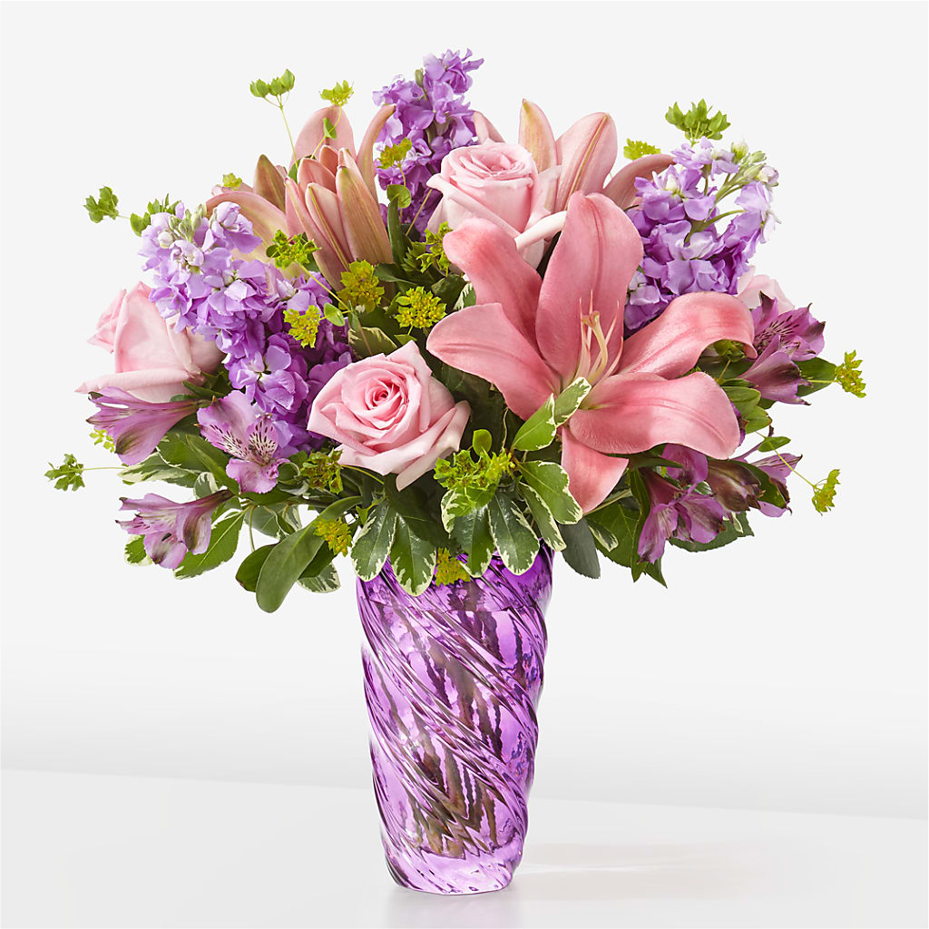 Precious Petals Bouquet with Luxe Swirl Vase – Moonlight Floral, Minneapolis MN