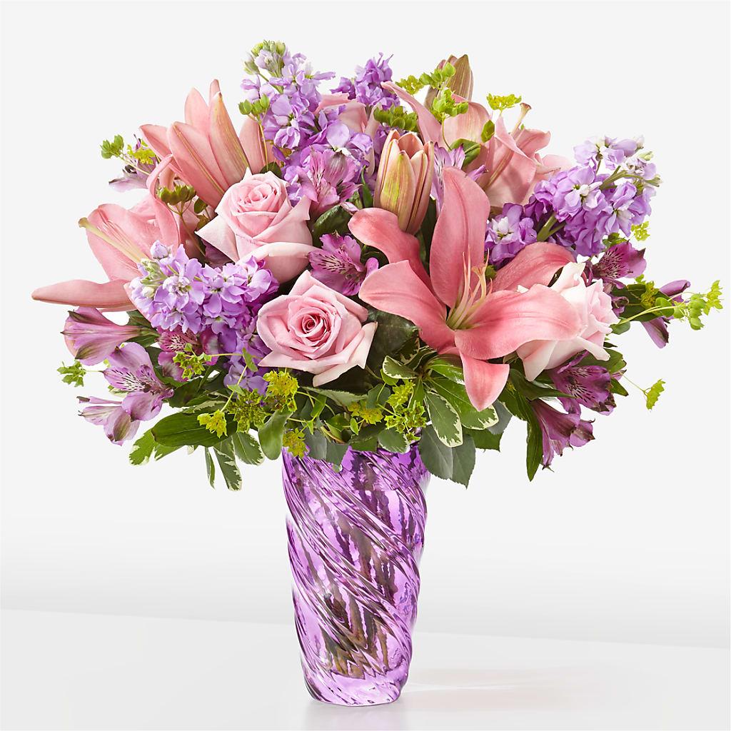 Precious Petals Bouquet with Luxe Swirl Vase – Moonlight Floral, Minneapolis MN