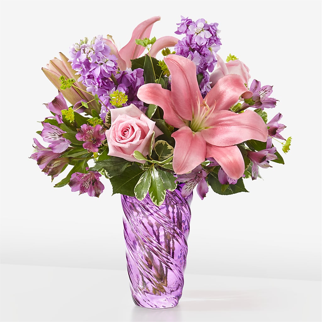 Precious Petals Bouquet with Luxe Swirl Vase – Moonlight Floral, Minneapolis MN